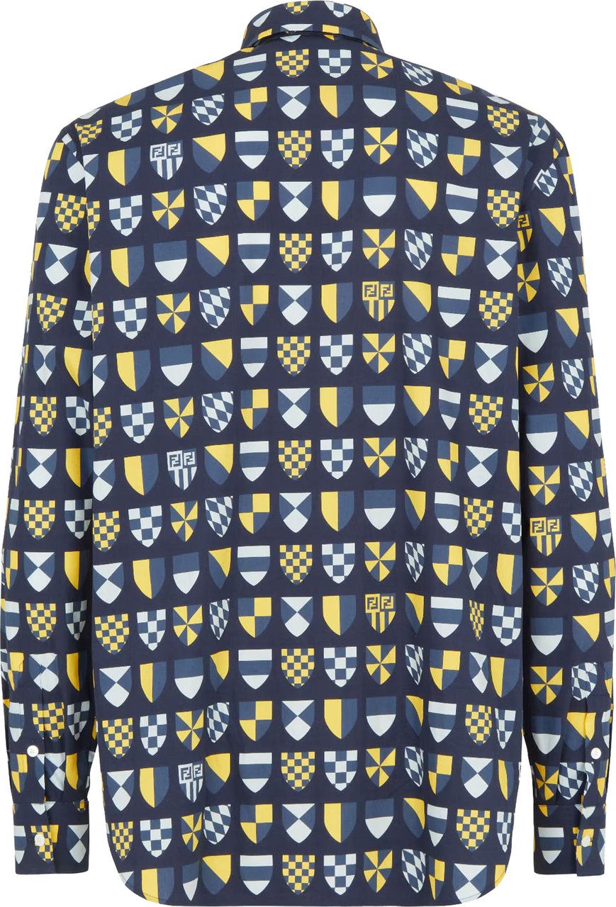 Fendi Deep Blue Geometric Shield Pattern Shirt Grijs