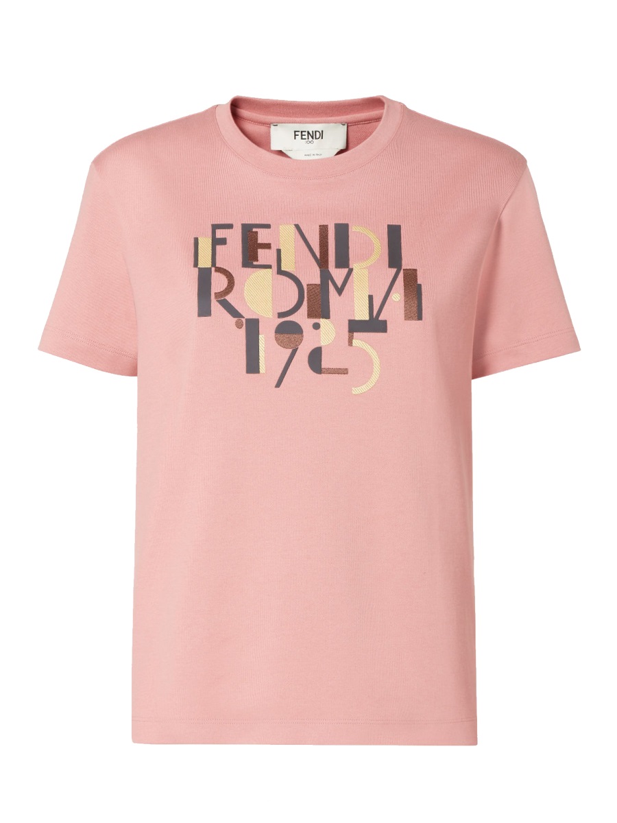 Fendi Pink Cotton Graphic Print T-Shirt Roze