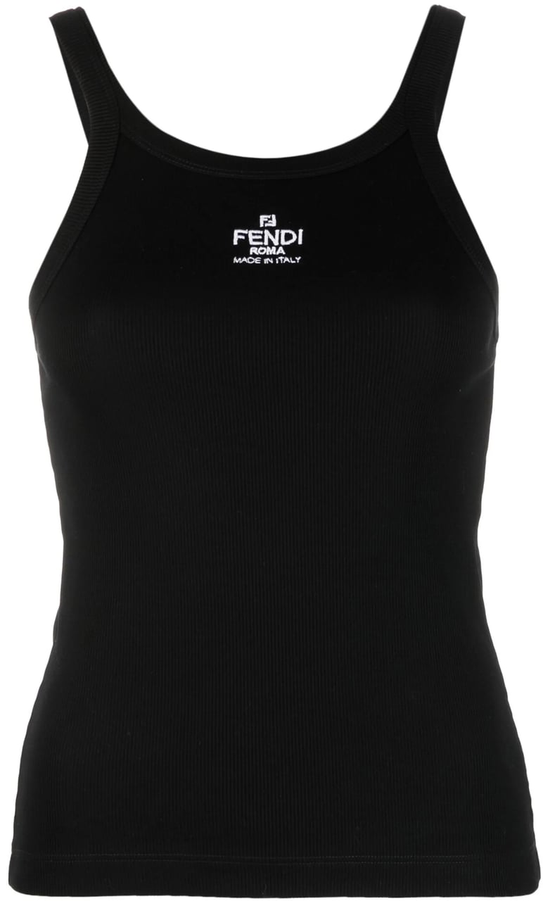 Fendi Ribbed Cotton Jersey Square Neck Tank Zwart