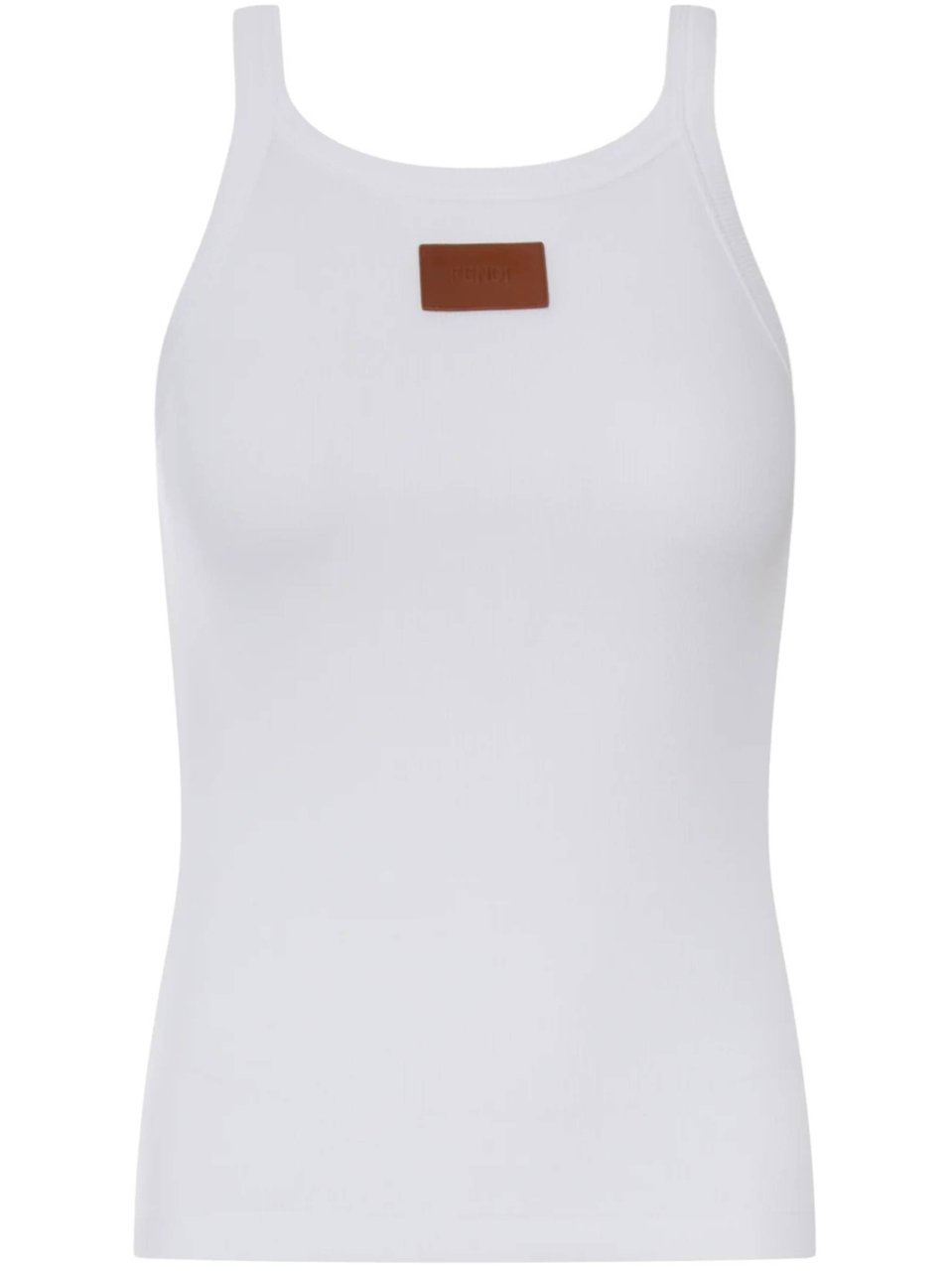 Fendi Sleeveless White Top with Square Neckline and Subtle Accent Wit