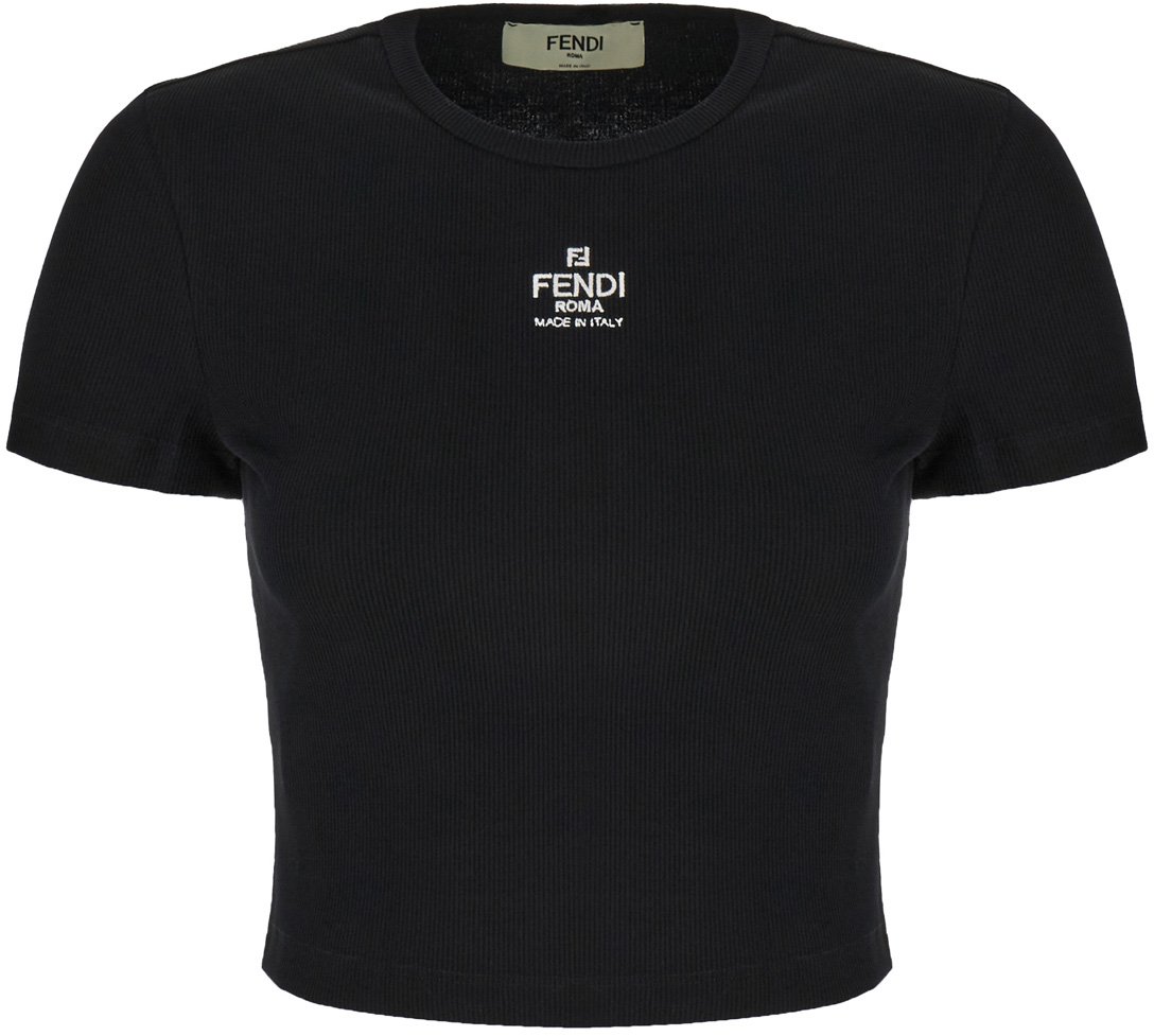 Fendi Fendi Black stretch cotton t-shirt Zwart