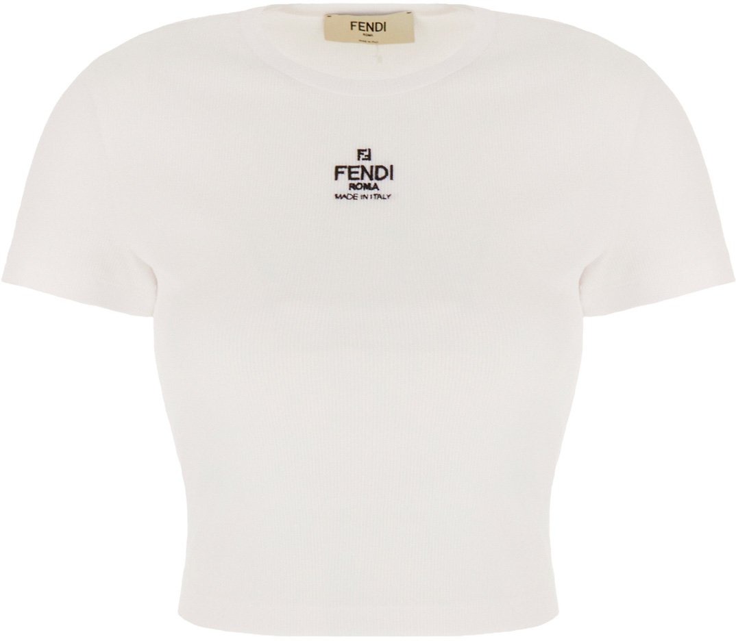 Fendi Fendi White stretch cotton t-shirt Wit