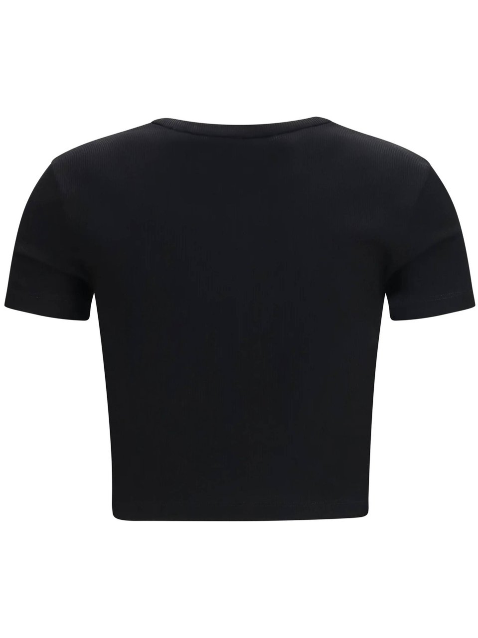 Fendi Short Sleeve Cropped Top Leather Patch Zwart