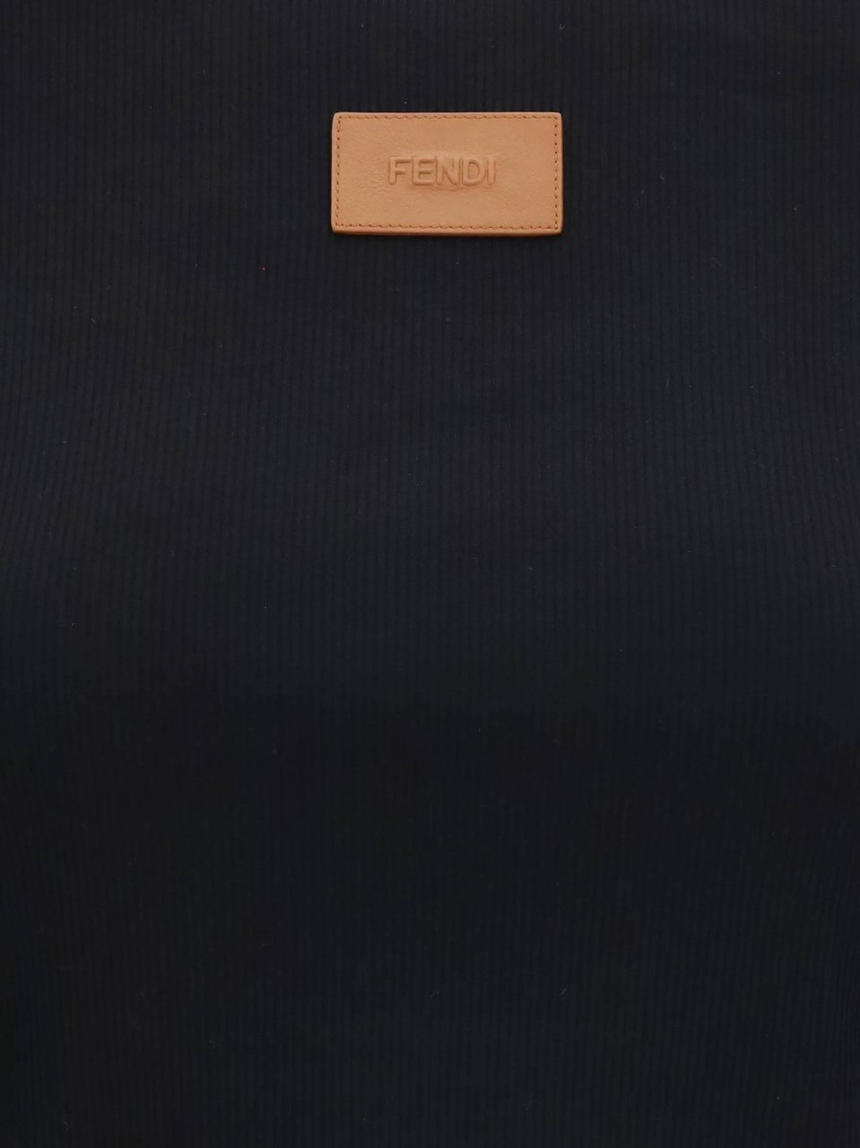Fendi Short Sleeve Cropped Top Leather Patch Zwart