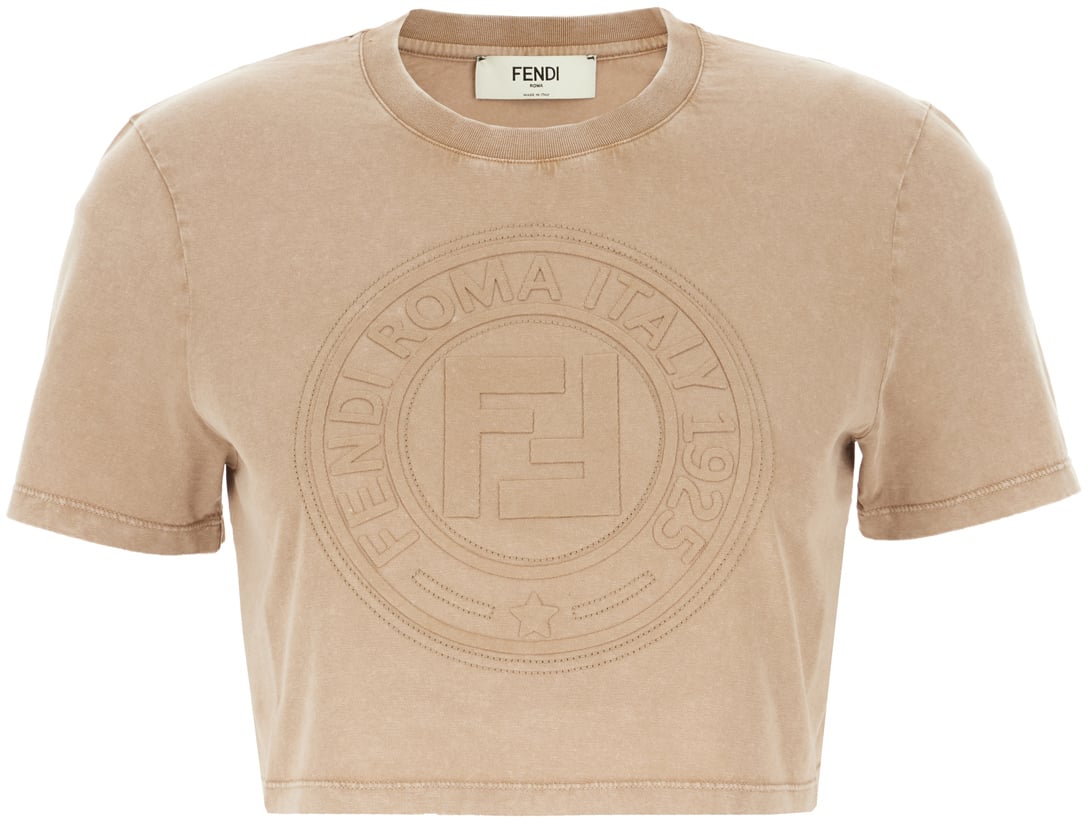 Fendi Fendi Cappuccino in cotton t-shirt Bruin