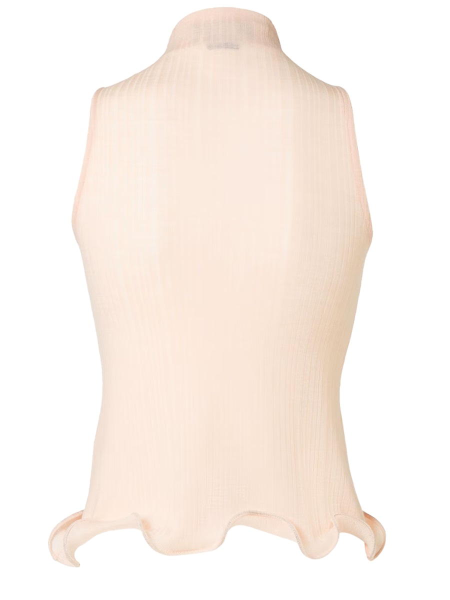 Fendi Virgin Wool Ribbed Knit Top Neutraal