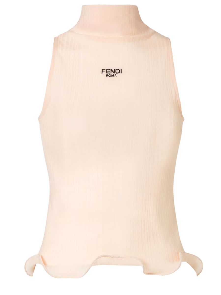 Fendi Virgin Wool Ribbed Knit Top Neutraal