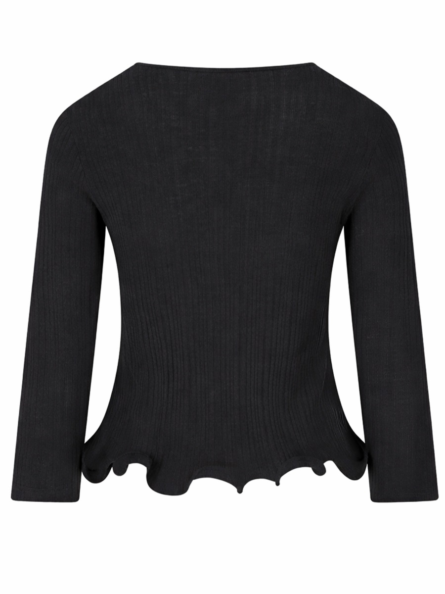 Fendi Virgin Wool Target Ribbed Top Zwart