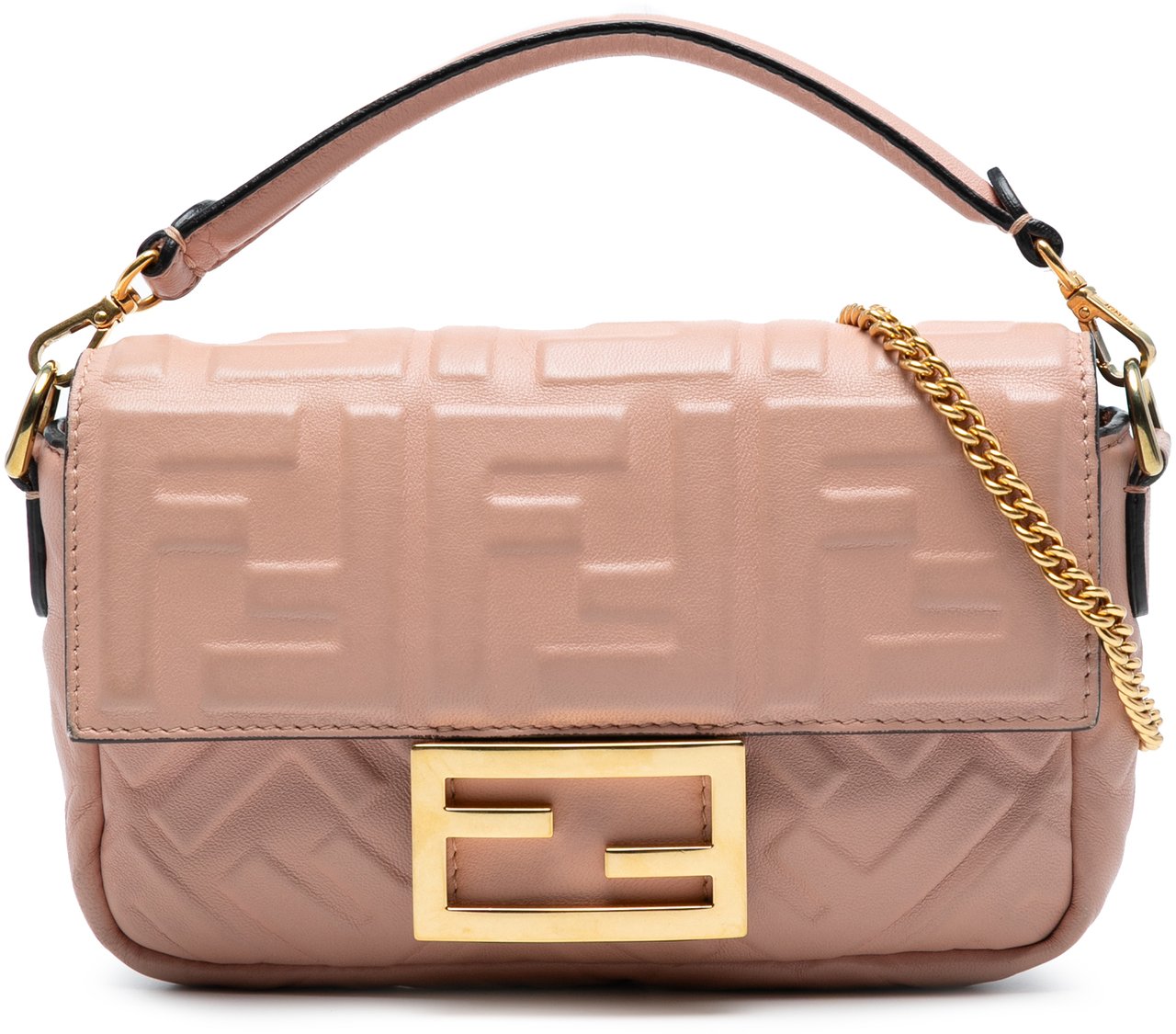 Fendi Mini Zucca Embossed Leather Baguette Satchel Roze