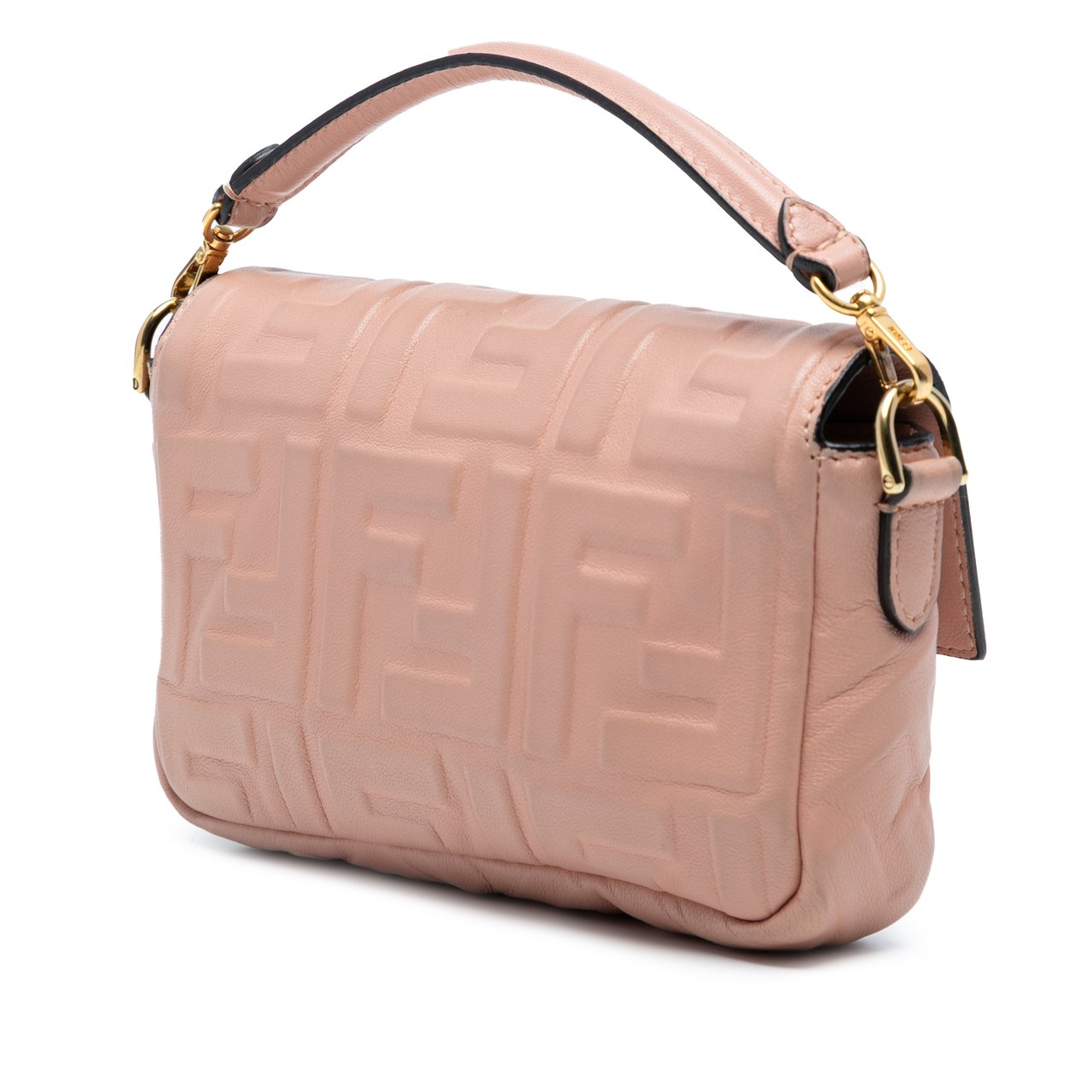 Fendi Mini Zucca Embossed Leather Baguette Satchel Roze