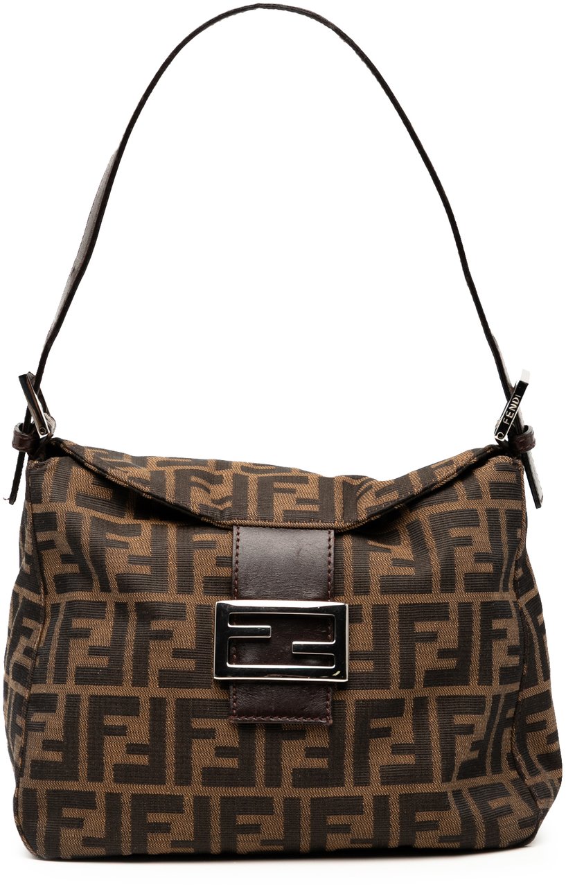 Fendi Zucca Canvas Double Flap Shoulder Bag Bruin