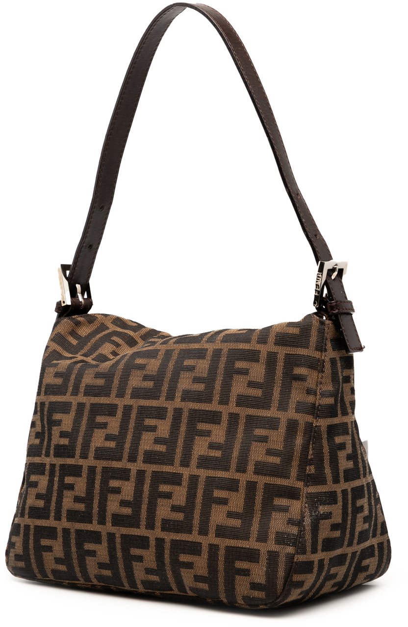Fendi Zucca Canvas Double Flap Shoulder Bag Bruin