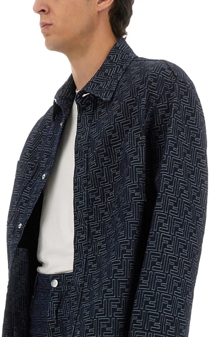 Fendi Ff Jacquard Denim Shirt Blauw
