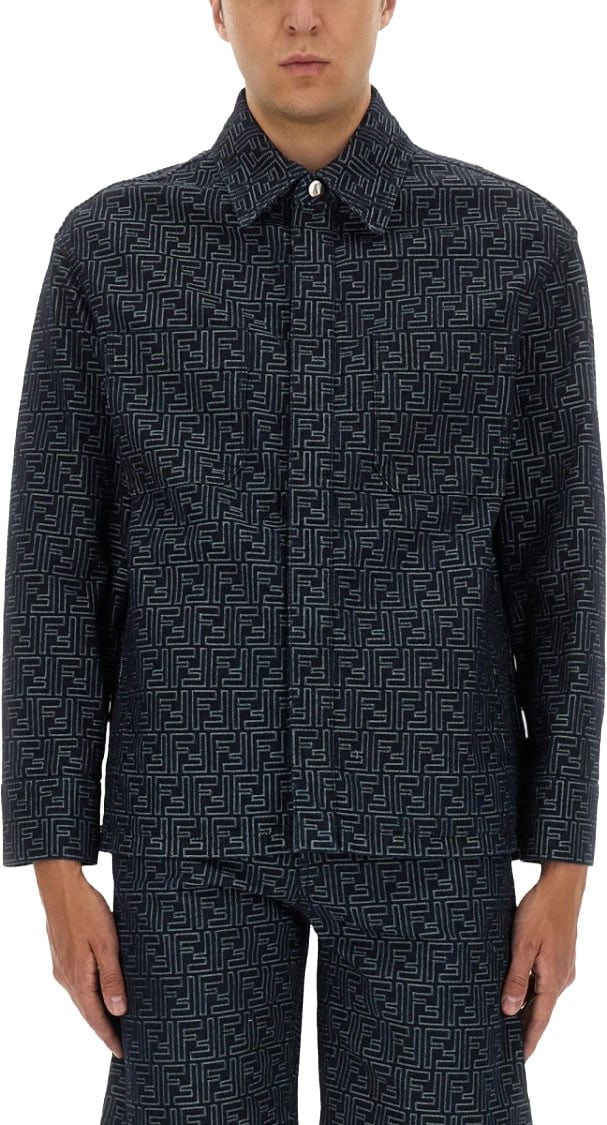 Fendi Ff Jacquard Denim Shirt Blauw