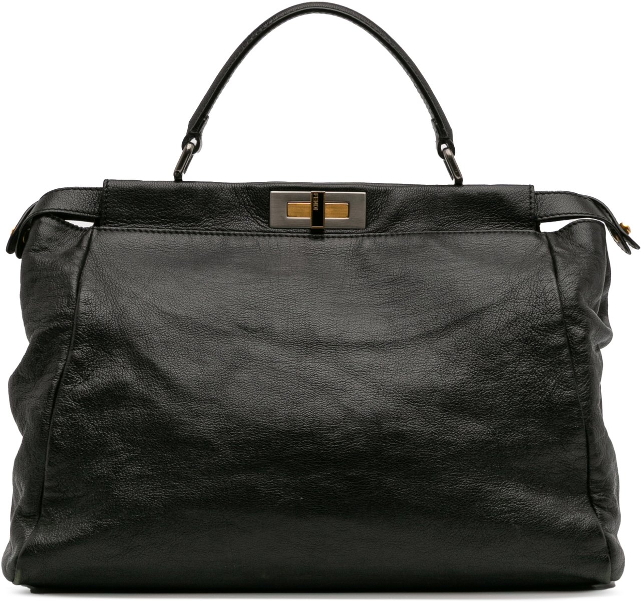 Fendi Large Goatskin Peekaboo Iconic Satchel Zwart
