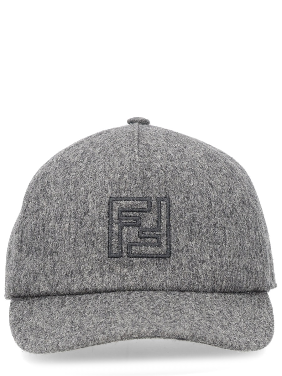 Fendi Wool-Cashmere Blend Six-Panel Baseball Hat Grijs