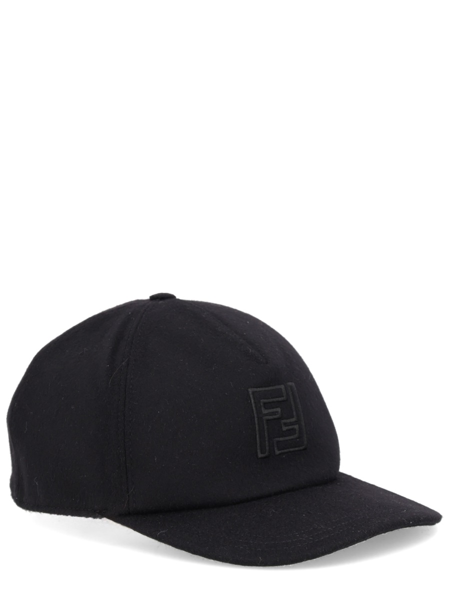 Fendi Wool-Cashmere Blend Structured Baseball Hat Zwart