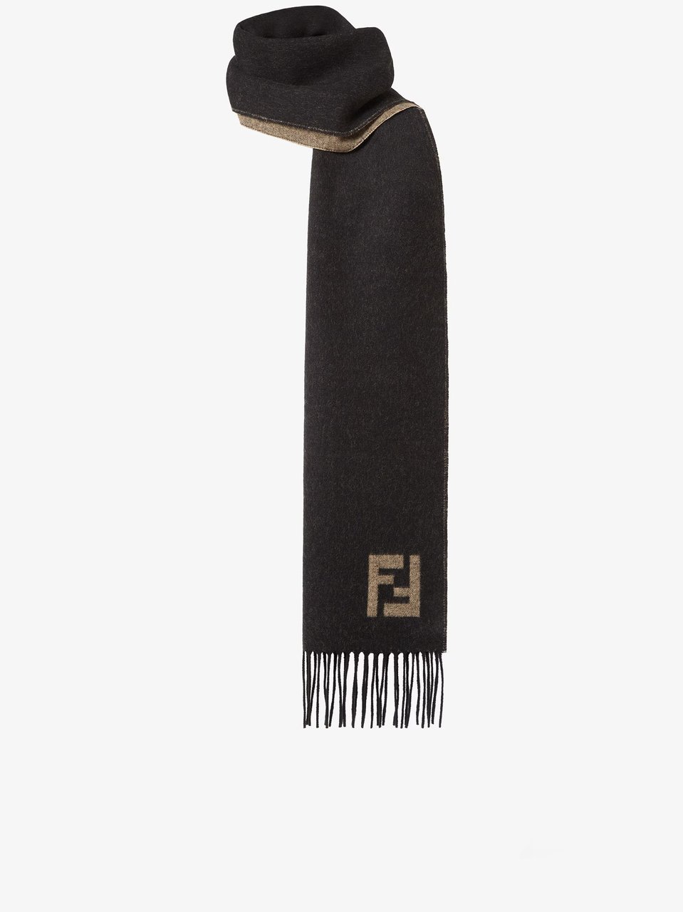 Fendi FF Reversible Fringed Brown Tones Scarf Zwart