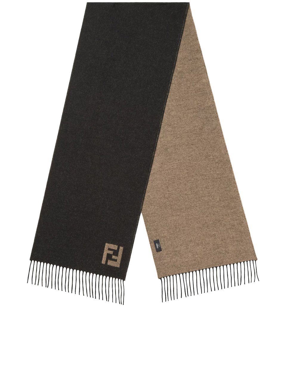Fendi FF Reversible Fringed Brown Tones Scarf Zwart