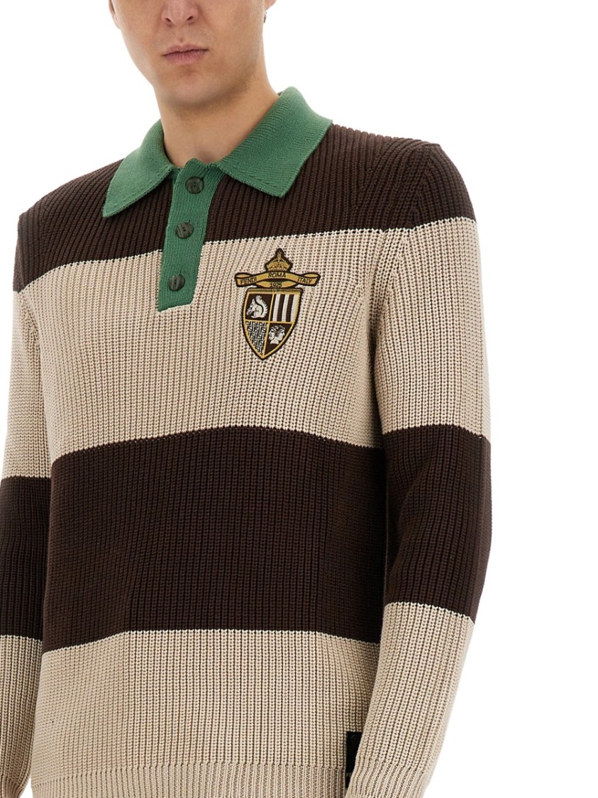 Fendi Ribbed Cotton Jersey Polo Divers
