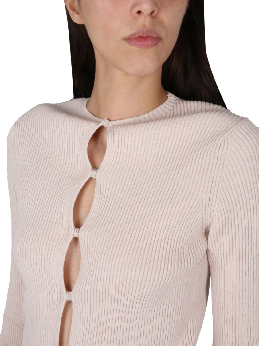 Fendi Ribbed Cotton Cardigan Neutraal