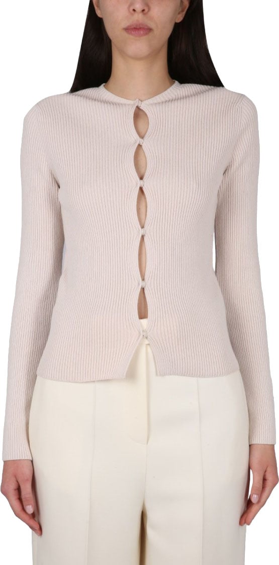 Fendi Ribbed Cotton Cardigan Neutraal