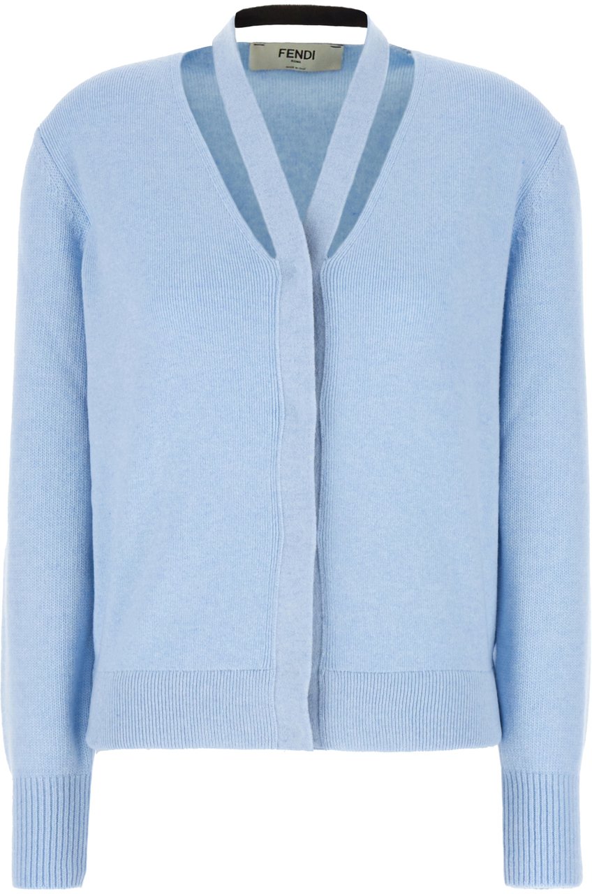 Fendi Fendi Pastel light blue stretch wool blend cardigan Lichtblauw