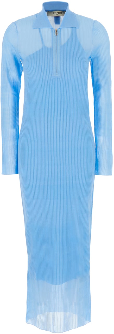 Fendi Fendi Light blue silk blend long dress Lichtblauw