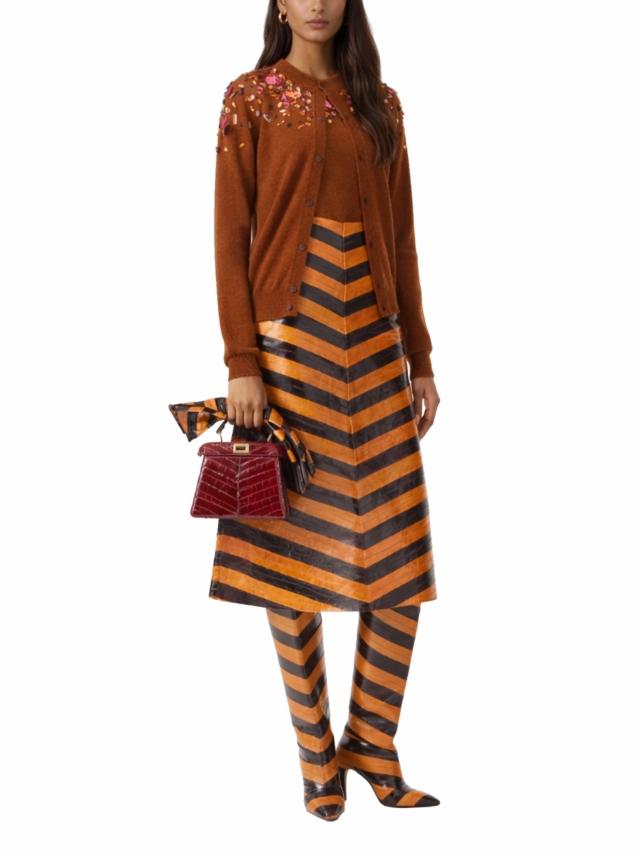 Fendi Wool-Blend Delicate Sequined Fitted Cardigan Rood