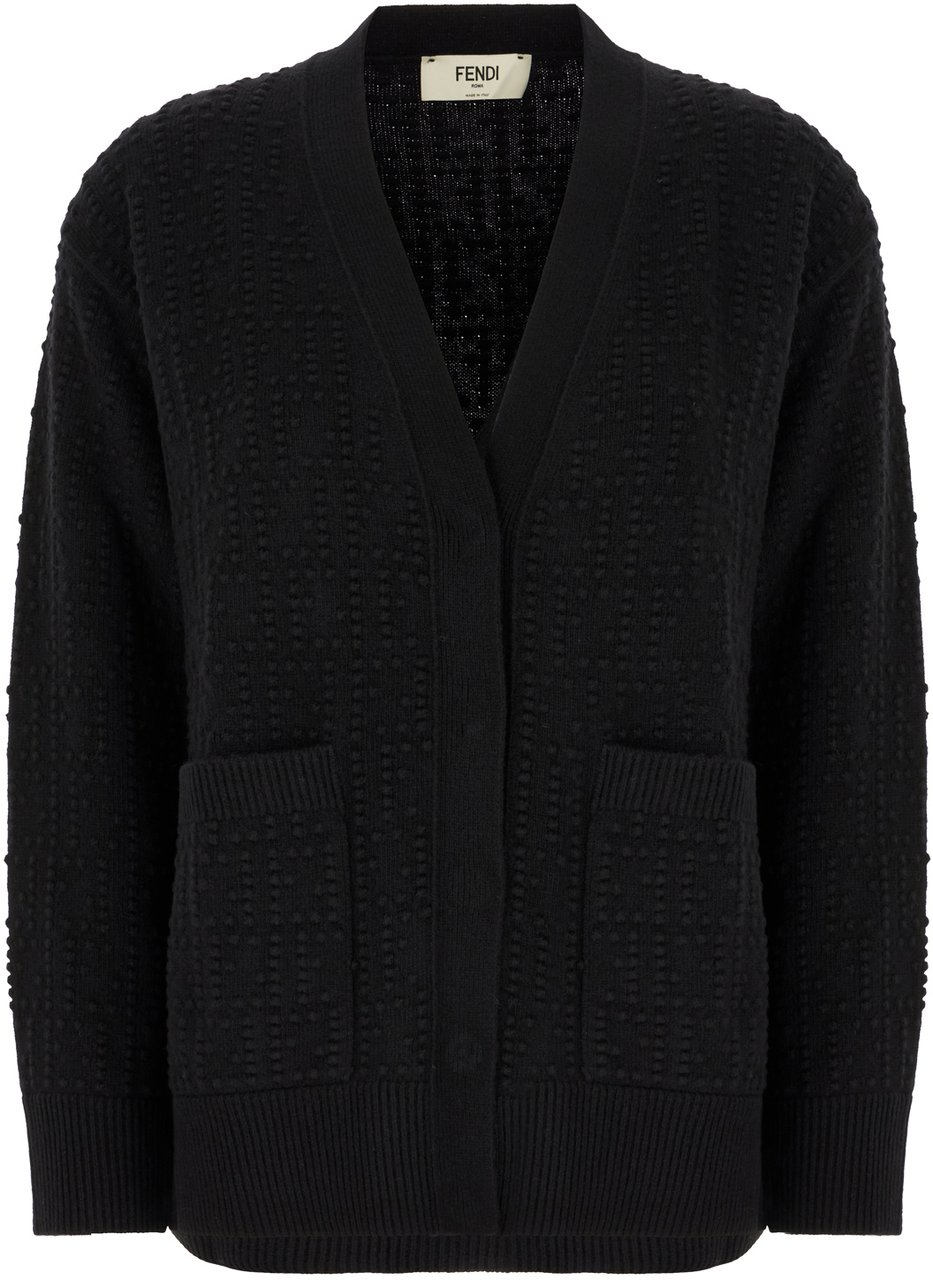 Fendi Fendi Black stretch wool blend cardigan Zwart