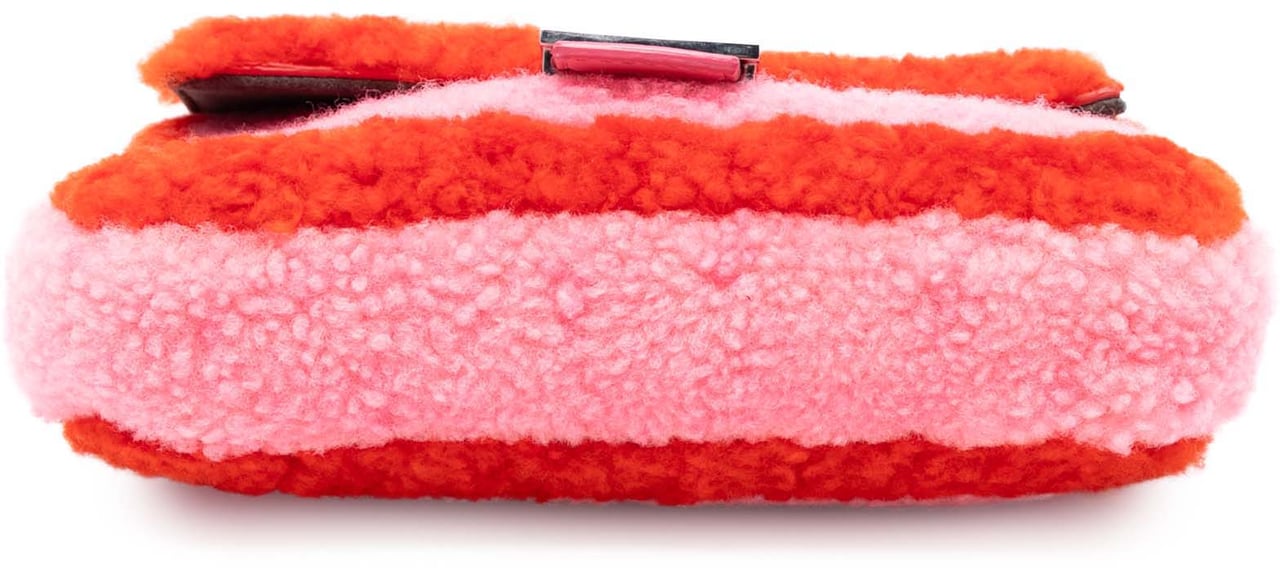 Fendi Micro Bicolor Shearling Baguette Satchel Roze
