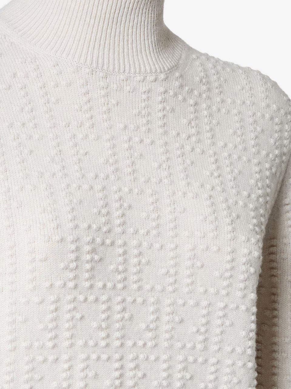 Fendi White Textured Knit Mock Neck Sweater Wit