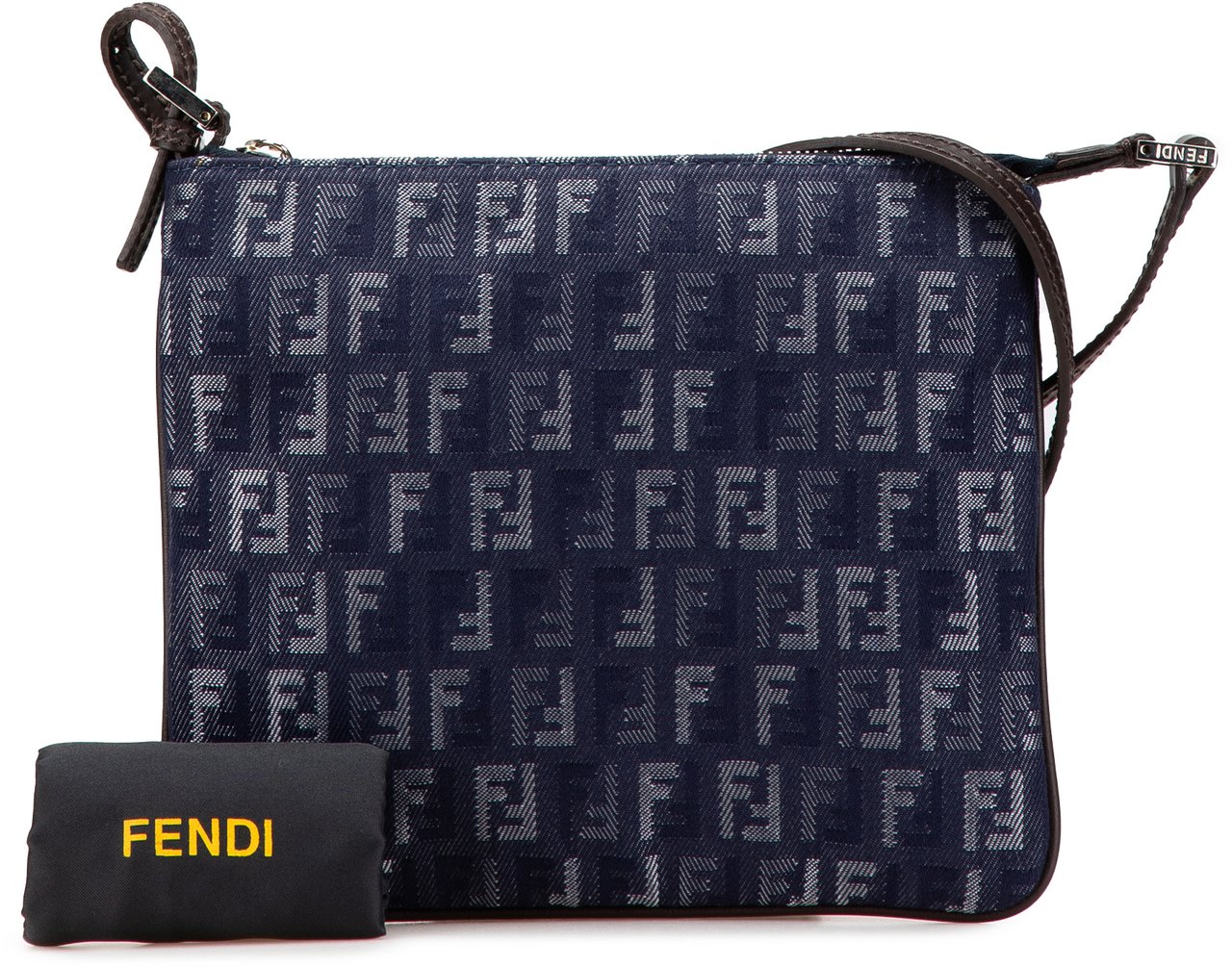 Fendi Zucchino Denim Crossbody Blauw