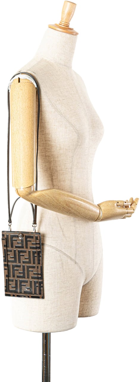 Fendi Zucca Embossed Leather Phone Holder Satchel Bruin