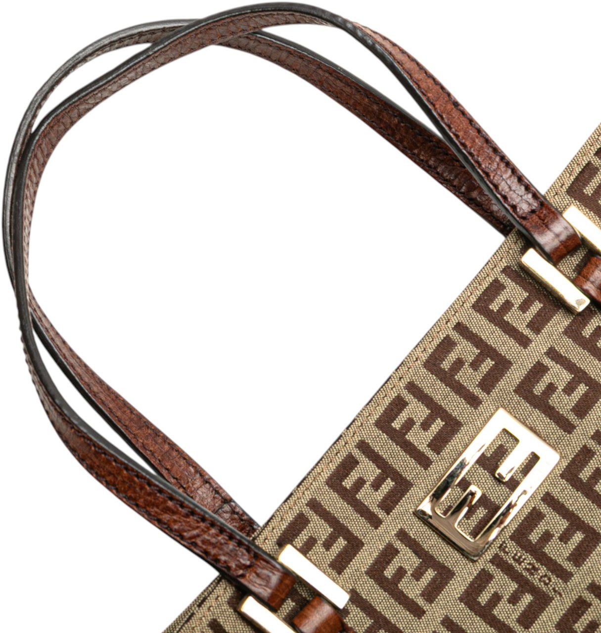 Fendi Zucchino Canvas Tote Bruin