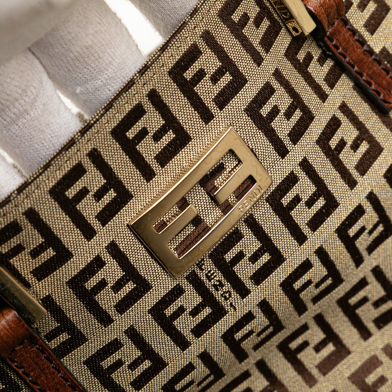 Fendi Zucchino Canvas Tote Bruin