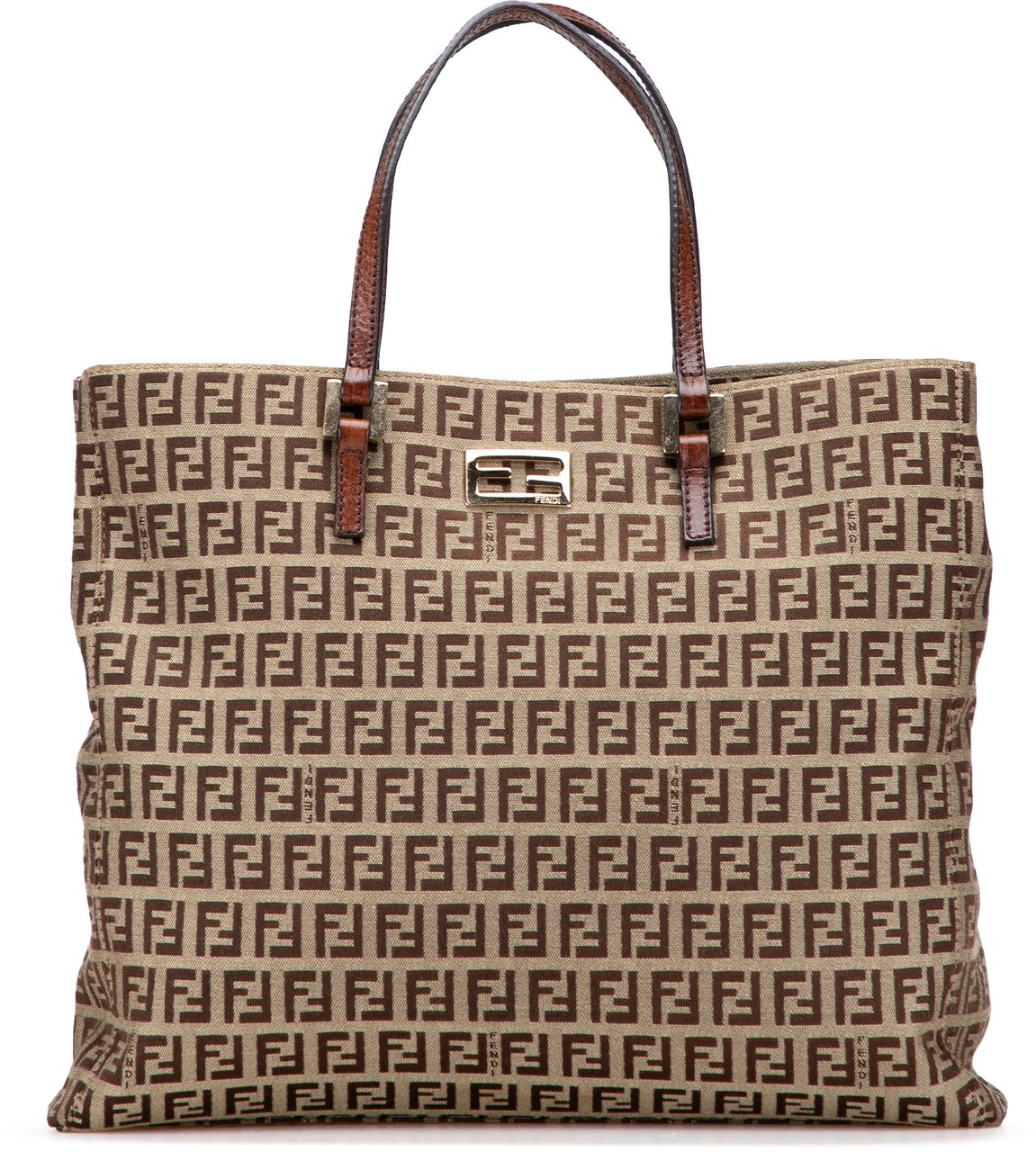 Fendi Zucchino Canvas Tote Bruin