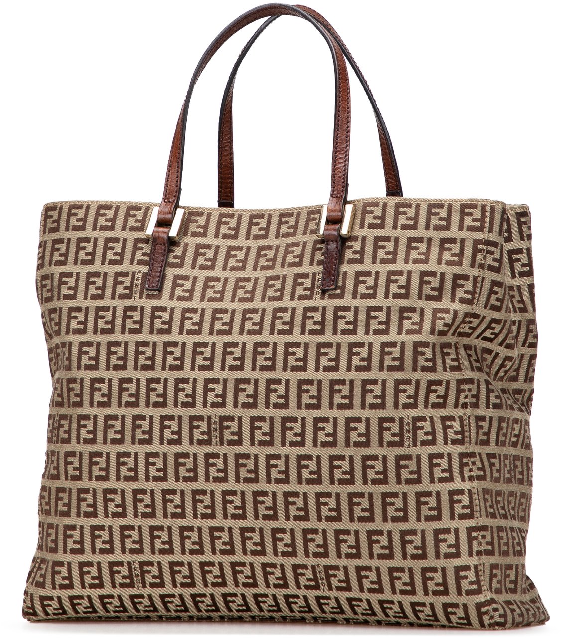 Fendi Zucchino Canvas Tote Bruin