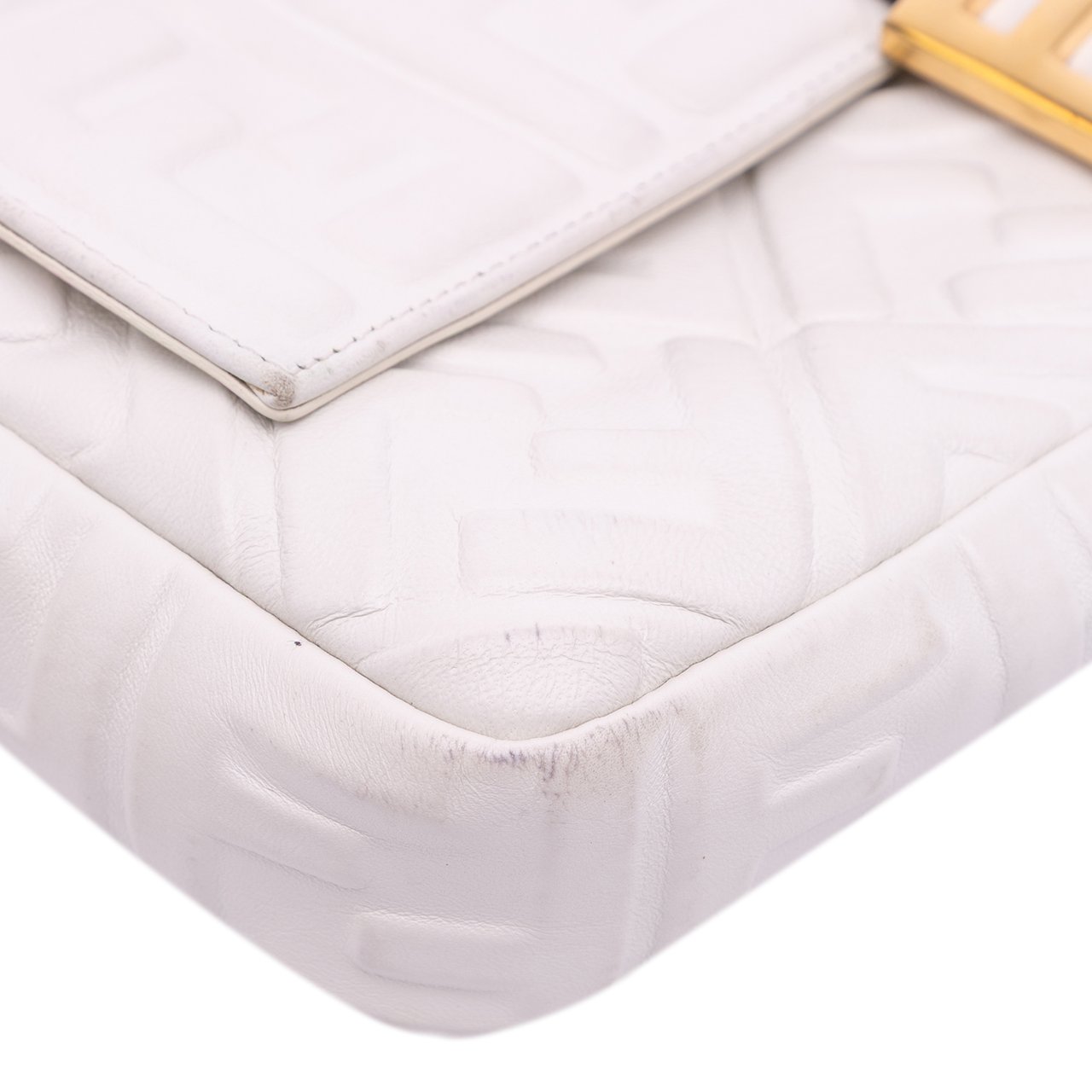 Fendi Large Zucca Embossed Leather Baguette Satchel Wit