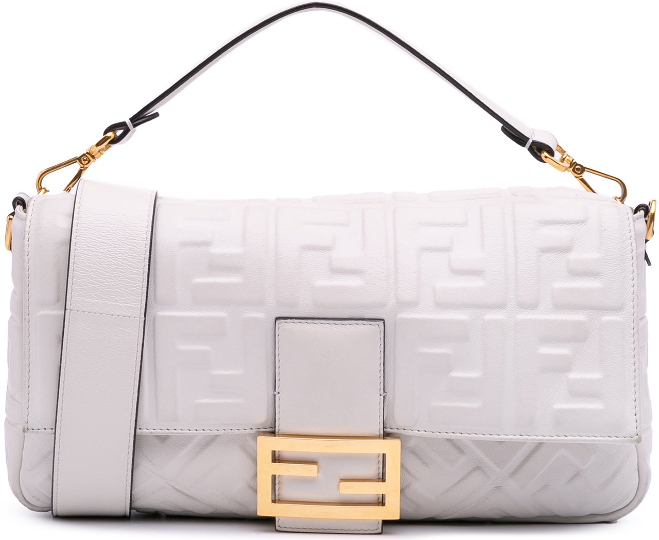 Fendi Large Zucca Embossed Leather Baguette Satchel Wit