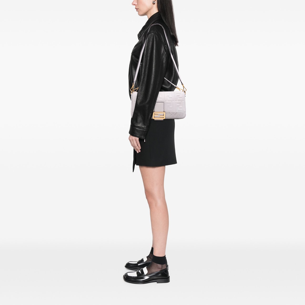 Fendi Large Zucca Embossed Leather Baguette Satchel Wit