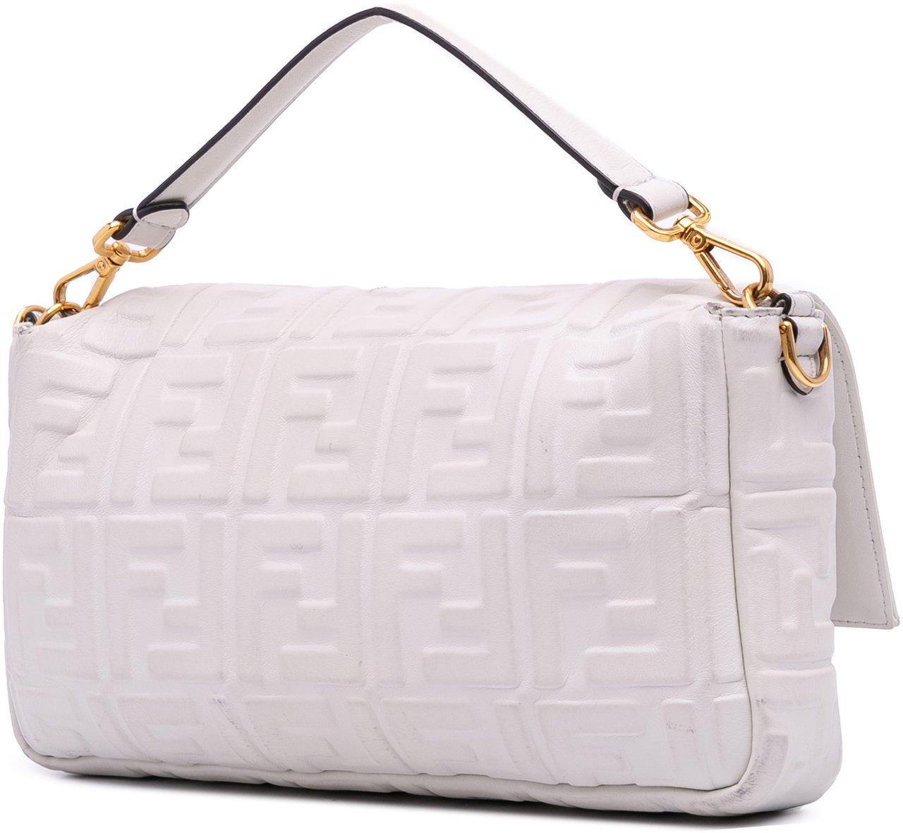 Fendi Large Zucca Embossed Leather Baguette Satchel Wit