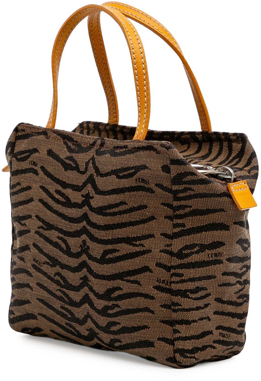Fendi Zebra Print Canvas Handbag Bruin