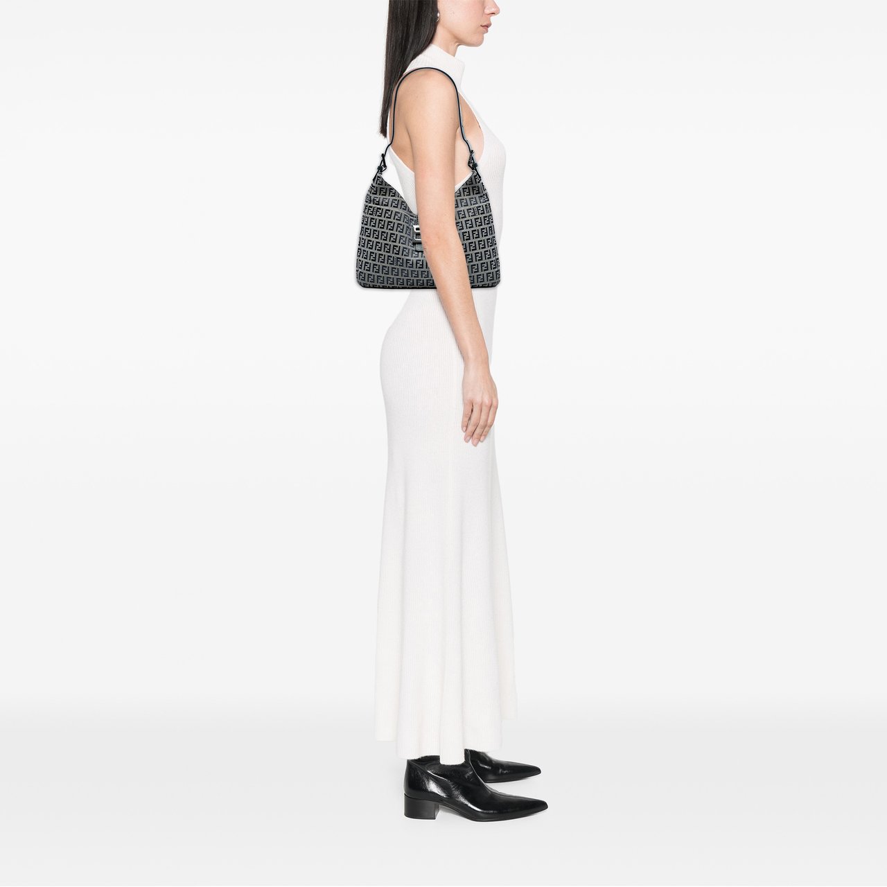 Fendi Zucchino Canvas Shoulder Bag Grijs