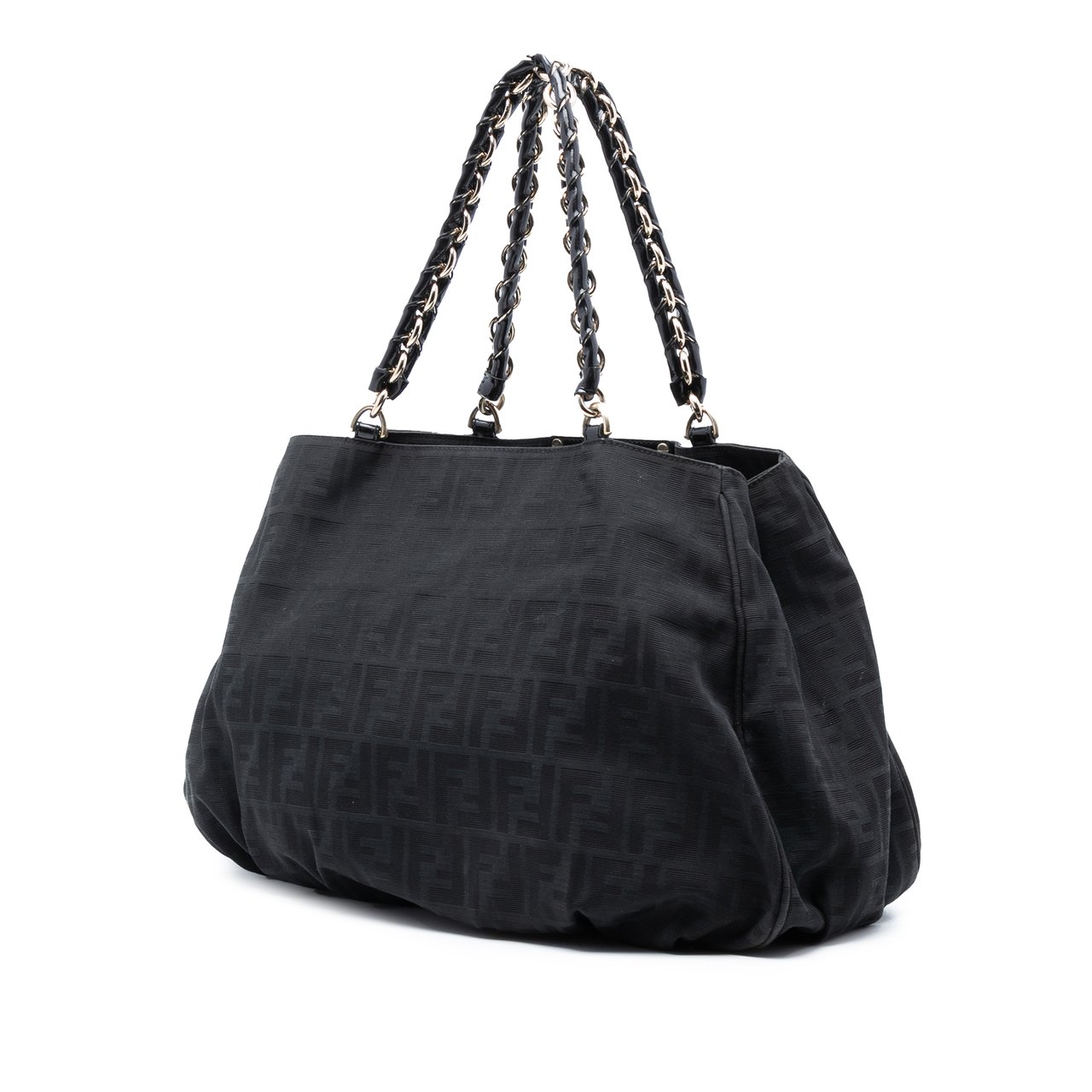 Fendi Zucca Canvas Mia Chain Tote Zwart