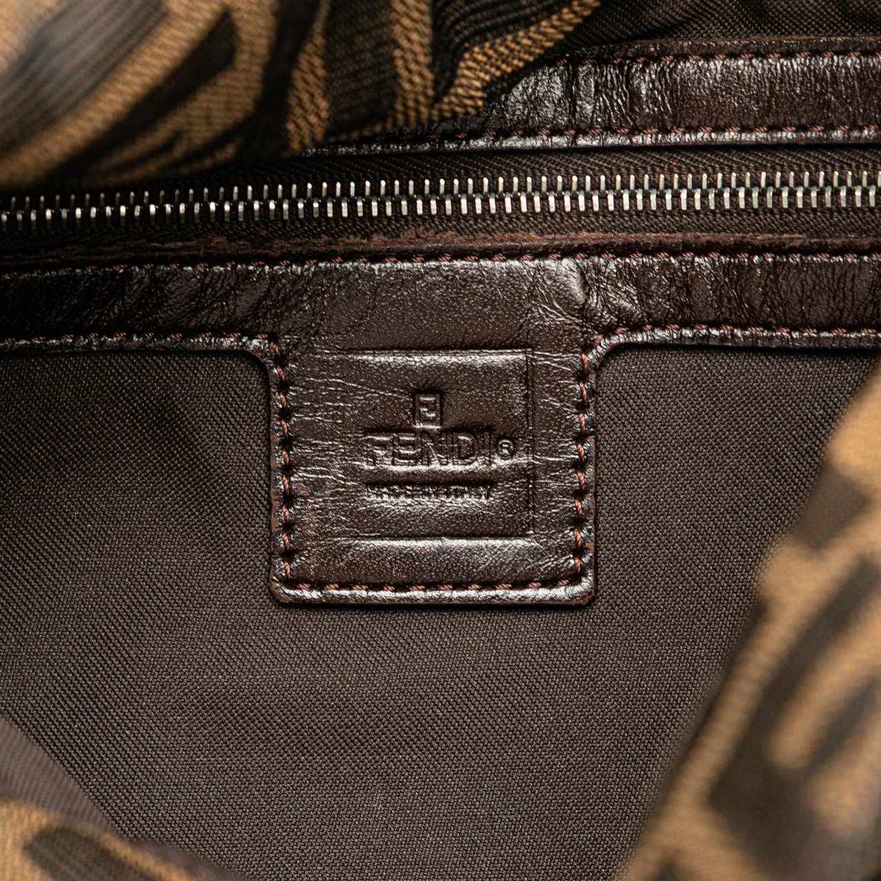 Fendi Zucca Canvas Double Flap Shoulder Bag Bruin