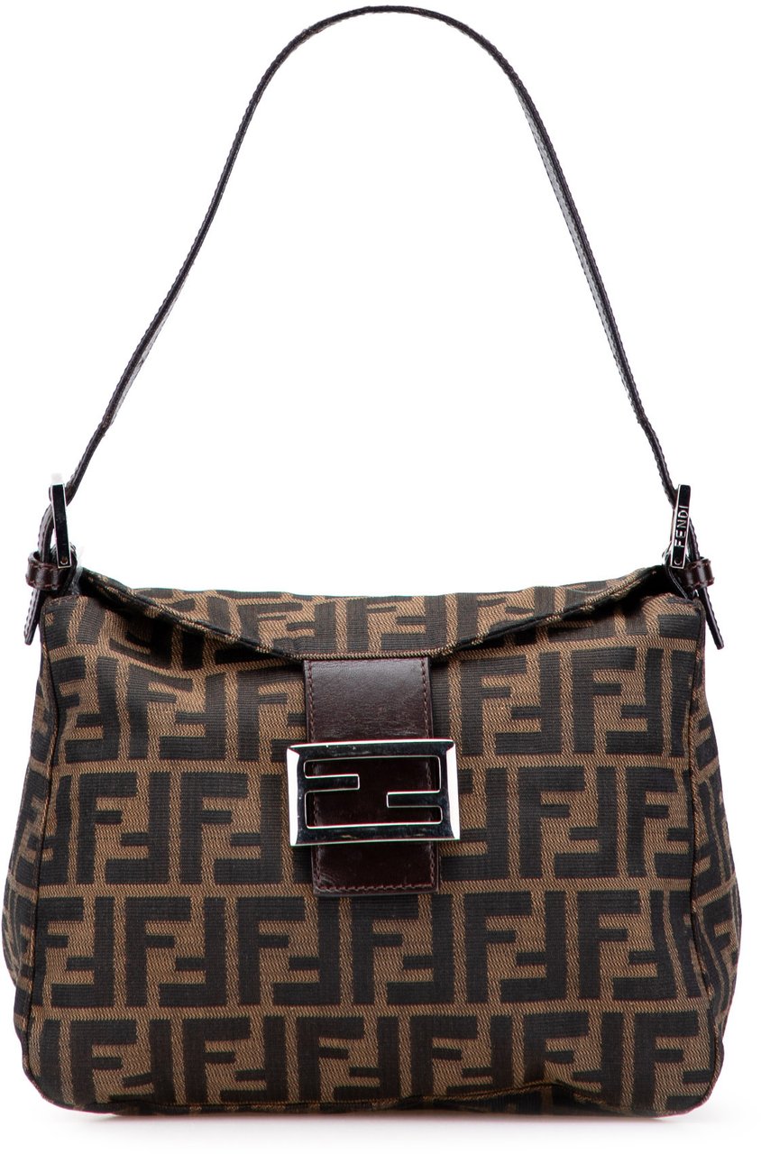 Fendi Zucca Canvas Double Flap Shoulder Bag Bruin