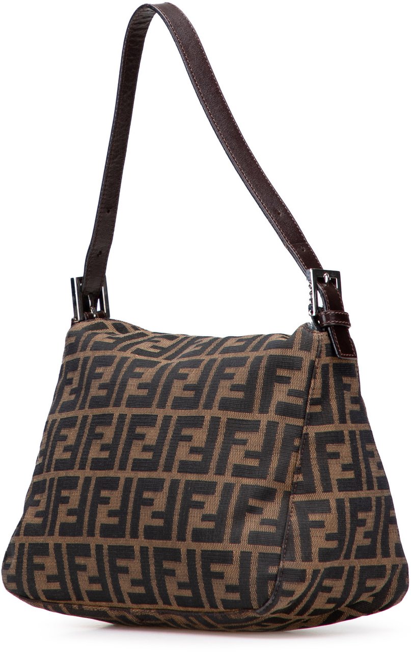 Fendi Zucca Canvas Double Flap Shoulder Bag Bruin