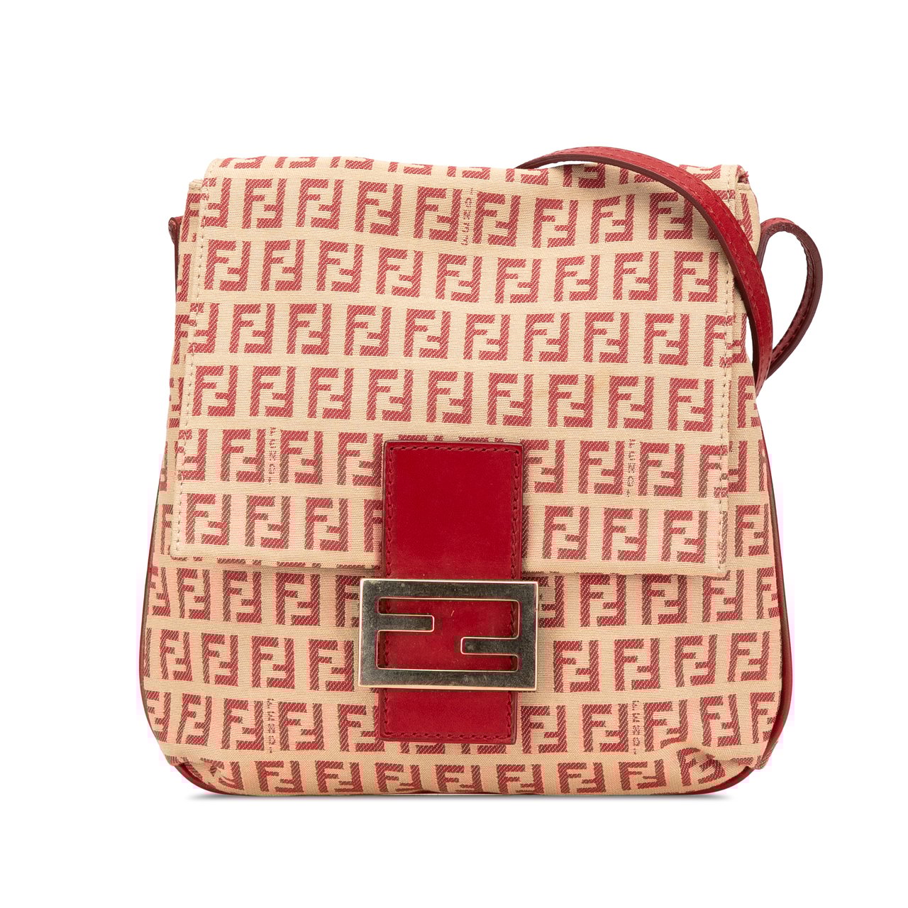 Fendi Zucchino Canvas Flap Crossbody Bruin
