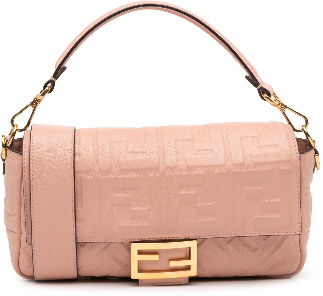Fendi Zucca Embossed Leather Baguette Satchel Roze